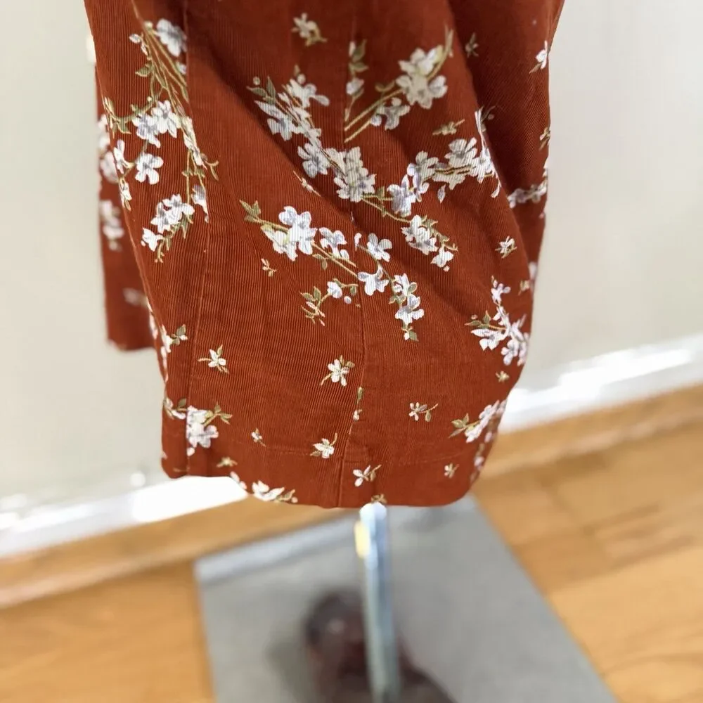 Madewell Corduroy Shirred-Sleeve Button-Front Top Farmstand Bouquet Rusty S Fall